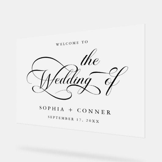 Elegant Charm Script Huwelijk Welkom Acryl Bord (Hoek)