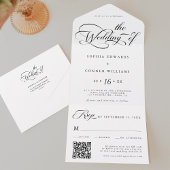 Elegant Charm Script Trouwen Zwart & Wit All In One Uitnodiging