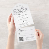 Elegant Charm Script Trouwen Zwart & Wit All In One Uitnodiging (Afscheurbaar)