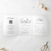 Elegant Charm Script Trouwen Zwart-wit Drieluik Uitnodiging (Binnen)