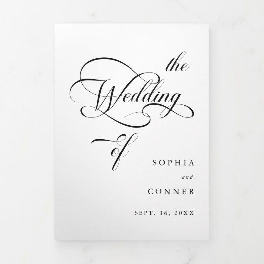 Elegant Charm Script Trouwen Zwart-wit Drieluik Uitnodiging (Cover)