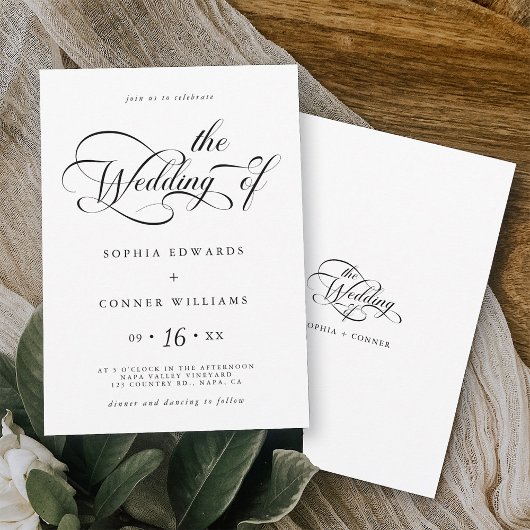 Elegant Charm Script Trouwen Zwart-wit Kaart