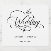 Elegant Charm Script Trouwen Zwart & Wit Sparkling Wijnetiket (Enkel label)