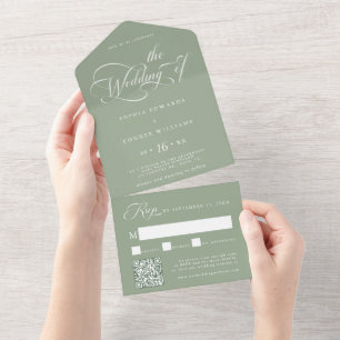 Elegant Charm Script Wedding Sage Green All In One Uitnodiging