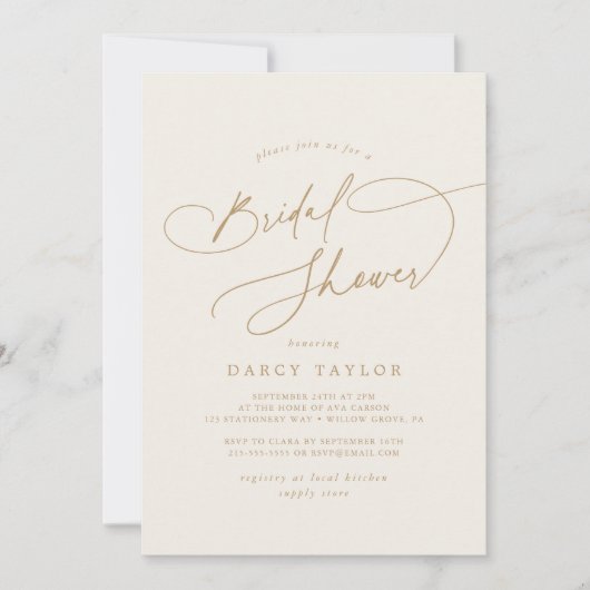 Élégant charme ivoire or nuptiale Invitations de d (Devant)