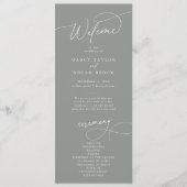 Élégant Charme Plat Dark Sage Wedding Programme (Devant)