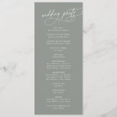 Élégant Charme Plat Dark Sage Wedding Programme (Dos)