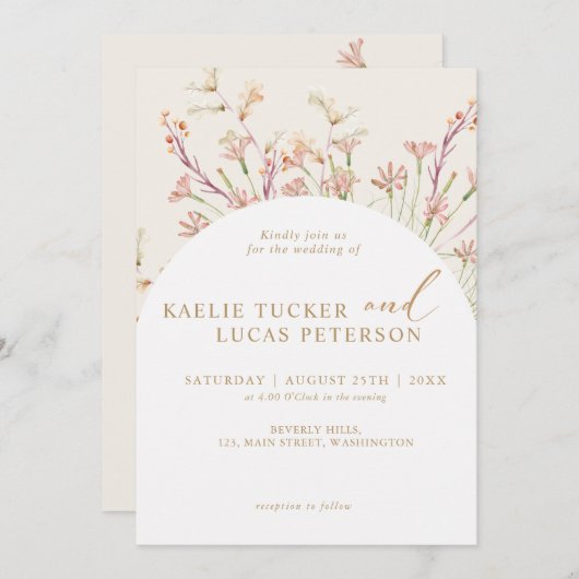 Élégant charme Wild Flower Arch Faire-part de mari (Devant / Derrière)