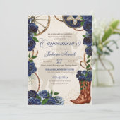 Elegant Charro Blue Roos Westerne Boots Quinceaner Kaart (Staand voorkant)