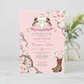 Elegant Charro Quinceanera White Pink Floral Invit Kaart (Staand voorkant)