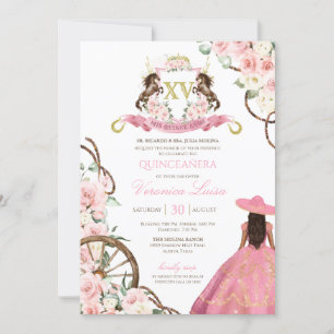 Élégant Charro rose Quinceanera Invitation florale