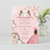 Élégant Charro rose Quinceanera Invitation florale (Debout devant)