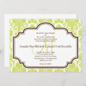 Elegant Chartreuse Damask Wedding Invitations Kaart (Voorkant / Achterkant)