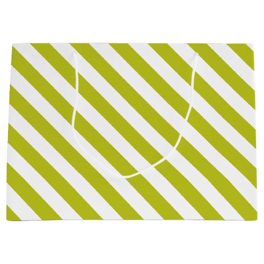 Elegant Chartreuse en wit gestreept patroon Groot Cadeauzakje (Voorkant)