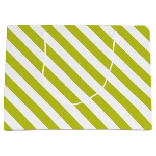 Elegant Chartreuse en Wit Streepjespatroon Groot Cadeauzakje