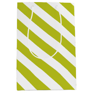 Elegant Chartreuse en Wit Streepjespatroon Medium Cadeauzakje