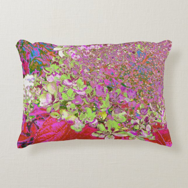 Elegant Chartreuse Green, Pink and Blue Hydrangea Accent Kussen (Voorkant)