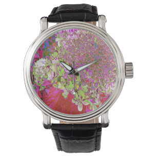 Elegant Chartreuse Green, Pink and Blue Hydrangea Horloge