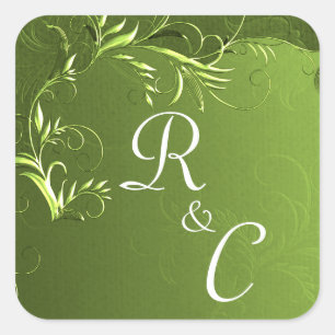 Elegant Chartreuse Green Wedding Monogramed Vierkante Sticker