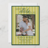 Elegant Chartreuse Stripe Pattern Photo Wedding Kaart (Voorkant)