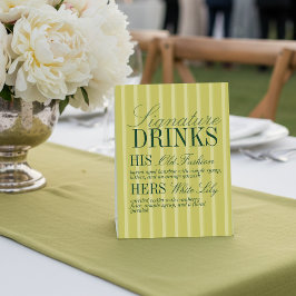 Elegant Chartreuse Stripe Signature Drinks Wedding Reclamebord Met Voetstuk