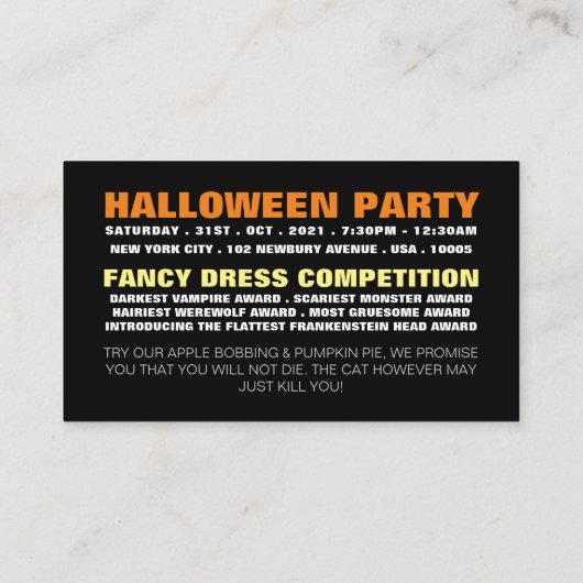 Élégant chat, Halloween Party Ticket Invitation (Dos)