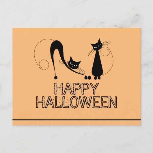 Élégant chat noir, Bonne carte postale Halloween (Devant)