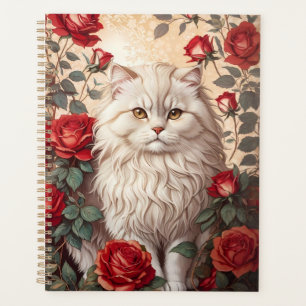 Élégant Chat Perse Vintage Avec Rose