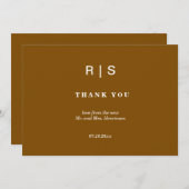 Elégant châtaigner Brown Monogramme Mariage Merci (Devant / Derrière)