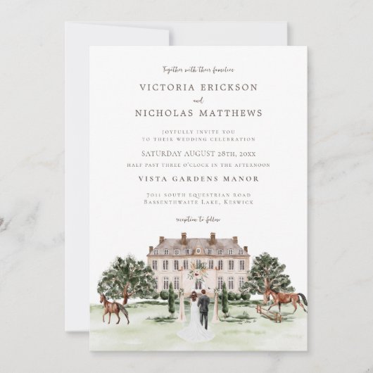 Elegant Chateau | Waterverf Engels Manor Wedding Kaart (Voorkant)