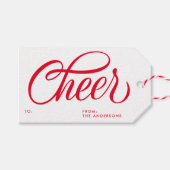 Elegant Cheer Red Script Kerstvakantie Cadeaulabel (Voorkant (Horizontaal))
