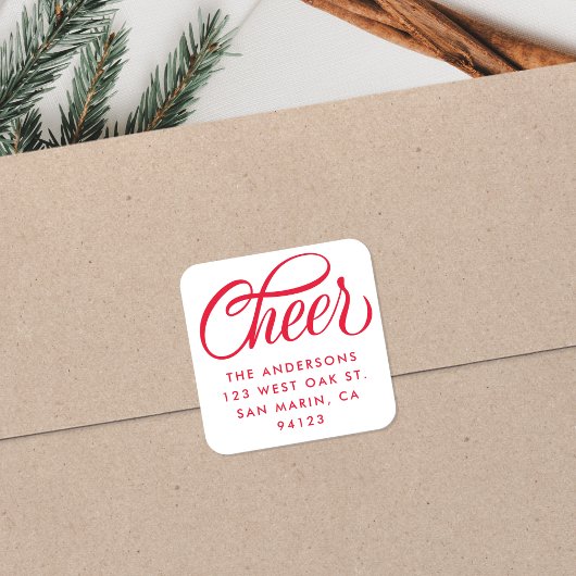 Elegant Cheer Script Kerst retour adres Vierkante Sticker