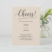 Elegant Cheers! Warm Beige Modern Script Wedding  Kaart (Staand voorkant)