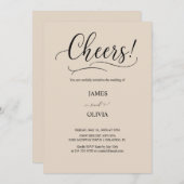 Elegant Cheers! Warm Beige Modern Script Wedding  Kaart (Voorkant / Achterkant)