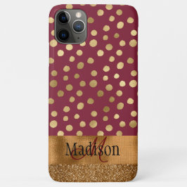 Elegant Cheetah Gold Burgundy Monogram Metallic iPhone 11 Pro Max Hoesje