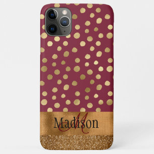 Elegant Cheetah Gold Burgundy Monogram Metallic iPhone 11 Pro Max Hoesje