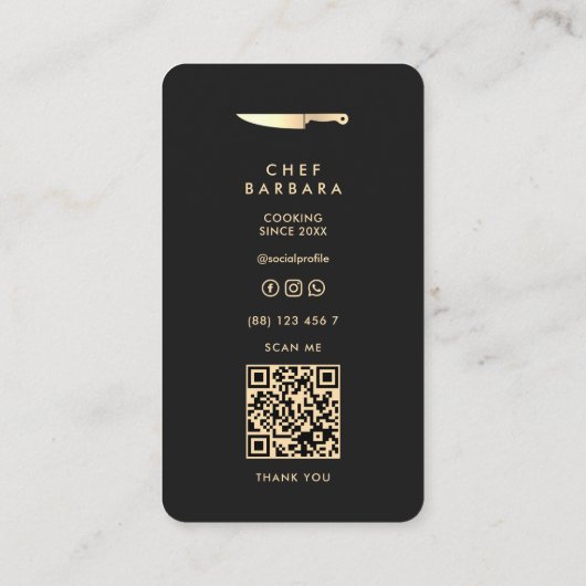 Elegant Chef Zwart Goud Mes Modern Premium Visitekaartje (Achterkant)