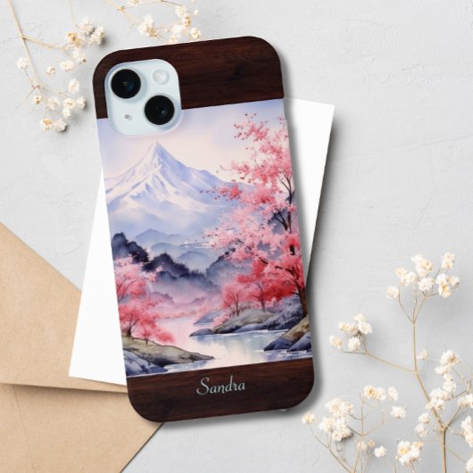 Elegant Cherry Blossom Bloemen Waterverf Landschap Case-Mate iPhone Case