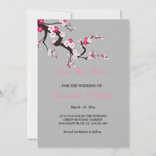 Elegant Cherry Blossom Pink floral save the date (Voorkant)
