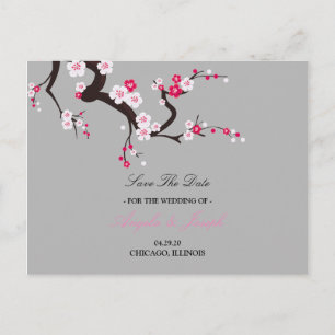 Elegant Cherry Blossom Pink floral save the date Aankondigingskaart
