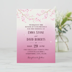 Elegant Cherry Blossom Pink ombre Floral Wedding Kaart