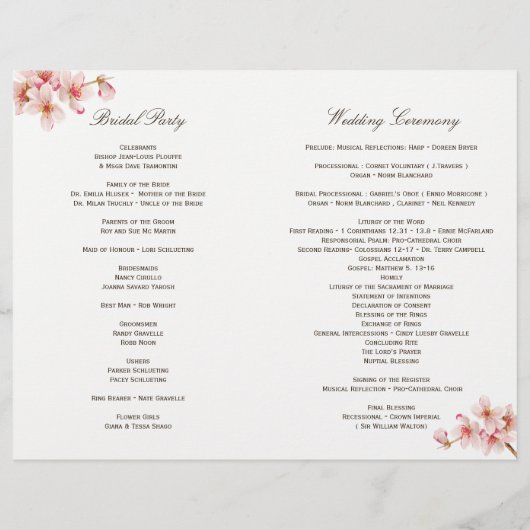 Elegant Cherry Blossom Wedding Programs (Achterkant)