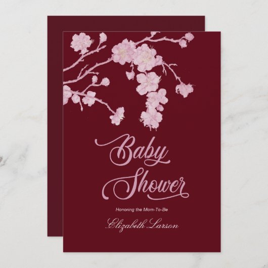 Elegant Cherry Blossoms Baby shower Bourgogne Kaart (Voorkant / Achterkant)