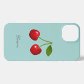 Elegant Cherry Fruits & Name on Light Blue iPhone Hoesje (Achterkant horizontaal)