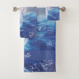 Élégant cheval de mer Vintage Blue Ocean Waves N