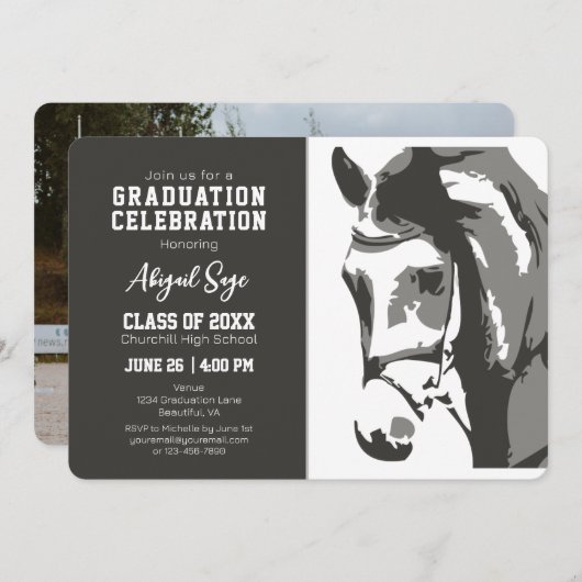 Élégant Cheval Equestre Graduation Invitation (Devant / Derrière)
