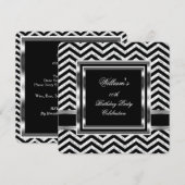 Elegant Chevron Black Silver Birthday Party Mannen Kaart (Voorkant / Achterkant)