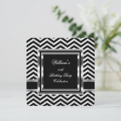 Elegant Chevron Black Silver Birthday Party Mannen Kaart (Staand voorkant)