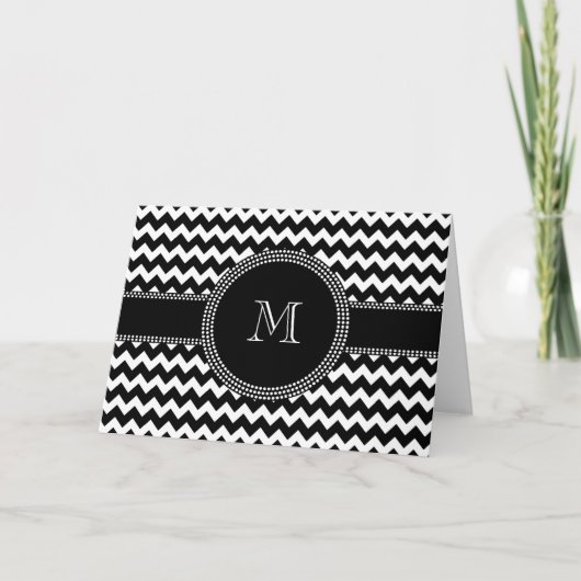 Elégant Chevron Chic noir et blanc Monogramme (Devant)
