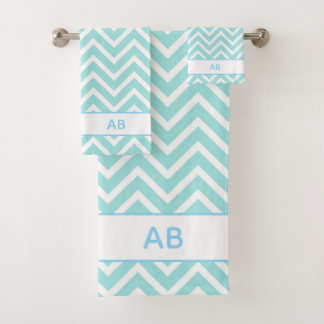 Elegant Chevron Pattern & Monogram on Turquoise